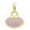 Oro Laminado Fancy Pendant, Gold Filled Style Purse Design, Pink Enamel Finish, Golden Finish, 045.016.2