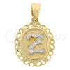 Oro Laminado Fancy Pendant, Gold Filled Style Polished, Two Tone, 05.16.0166