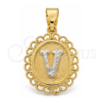 Oro Laminado Fancy Pendant, Gold Filled Style Polished, Two Tone, 05.16.0174