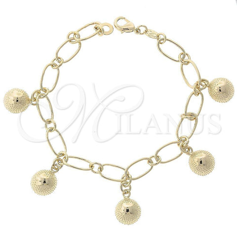Oro Laminado Charm Bracelet, Gold Filled Style Ball Design, Diamond Cutting Finish, Golden Finish, 5.021.001.1 (08 MM Thickness, 7 Inches Length)