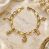Oro Laminado Charm Bracelet, Gold Filled Style Cat and Flower Design, Polished, Golden Finish, 5.020.009.1 (0.40 Gauge, 07 MM Thickness, 7 Inches Length)