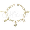 Oro Laminado Charm Bracelet, Gold Filled Style Cat and Flower Design, Polished, Golden Finish, 5.020.009.1 (0.40 Gauge, 07 MM Thickness, 7 Inches Length)