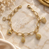 Oro Laminado Charm Bracelet, Gold Filled Style Apple and Fish Design, Diamond Cutting Finish, Golden Finish, 5.019.010.1 (07 MM Thickness, 8 Inches Length)
