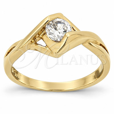Oro Laminado Multi Stone Ring, Gold Filled Style Solitaire Design, with White Cubic Zirconia, Polished, Golden Finish, 5.166.024.08 (Size 8)