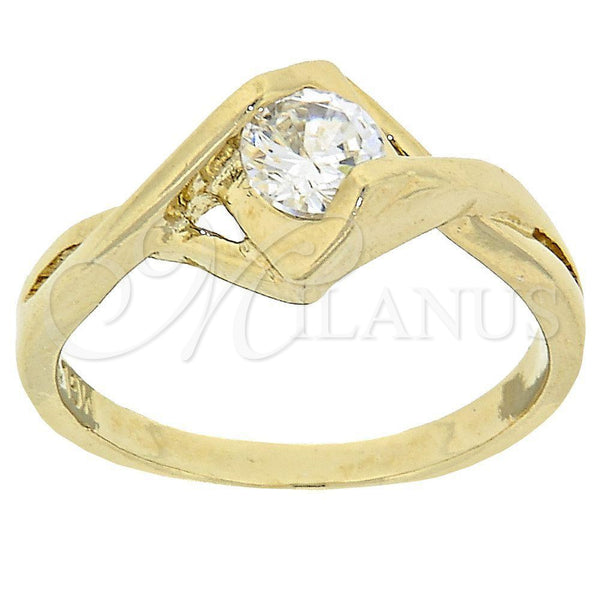 Oro Laminado Multi Stone Ring, Gold Filled Style Solitaire Design, with White Cubic Zirconia, Polished, Golden Finish, 5.166.024.08 (Size 8)