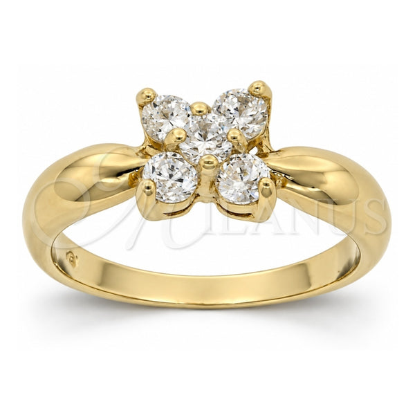 Oro Laminado Multi Stone Ring, Gold Filled Style Flower Design, with White Cubic Zirconia, Polished, Golden Finish, 5.166.016.07 (Size 7)