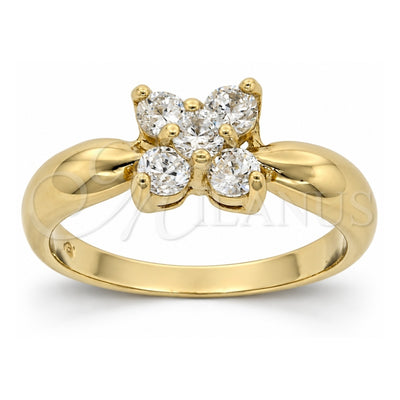 Oro Laminado Multi Stone Ring, Gold Filled Style Flower Design, with White Cubic Zirconia, Polished, Golden Finish, 5.166.016.08 (Size 8)