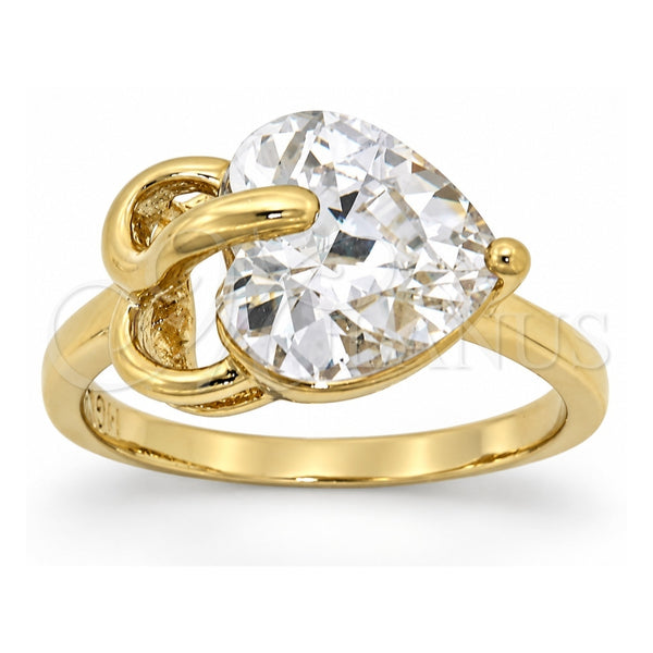 Oro Laminado Multi Stone Ring, Gold Filled Style Heart Design, with White Cubic Zirconia, Polished, Golden Finish, 5.167.017.07 (Size 7)