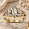Oro Laminado Multi Stone Ring, Gold Filled Style Baguette Design, with White Opal and White Cubic Zirconia, Polished, Golden Finish, 5.167.029.08 (Size 8)