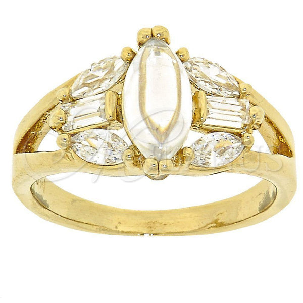 Oro Laminado Multi Stone Ring, Gold Filled Style Baguette Design, with White Opal and White Cubic Zirconia, Polished, Golden Finish, 5.167.029.08 (Size 8)