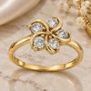 Oro Laminado Multi Stone Ring, Gold Filled Style Flower Design, with White Cubic Zirconia, Polished, Golden Finish, 5.167.032.08 (Size 8)