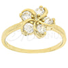 Oro Laminado Multi Stone Ring, Gold Filled Style Flower Design, with White Cubic Zirconia, Polished, Golden Finish, 5.167.032.08 (Size 8)