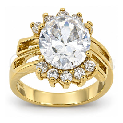 Oro Laminado Multi Stone Ring, Gold Filled Style Cluster Design, with White Cubic Zirconia, Polished, Golden Finish, 5.167.015.10 (Size 10)