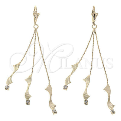 Oro Laminado Long Earring, Gold Filled Style with White Cubic Zirconia, Diamond Cutting Finish, Golden Finish for wholesale, main product view