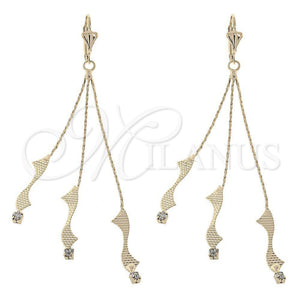 Oro Laminado Long Earring, Gold Filled Style with White Cubic Zirconia, Diamond Cutting Finish, Golden Finish, 02.165.0075