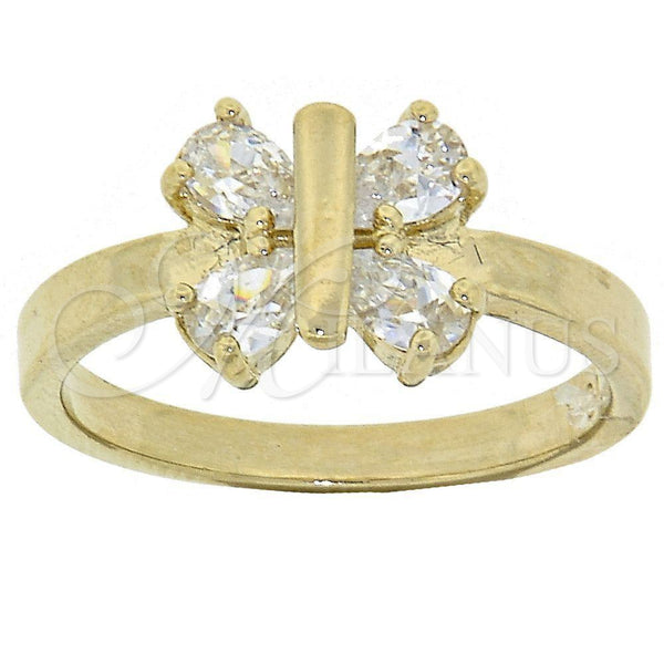 Oro Laminado Multi Stone Ring, Gold Filled Style Butterfly Design, with White Cubic Zirconia, Polished, Golden Finish, 5.165.034.09 (Size 9)