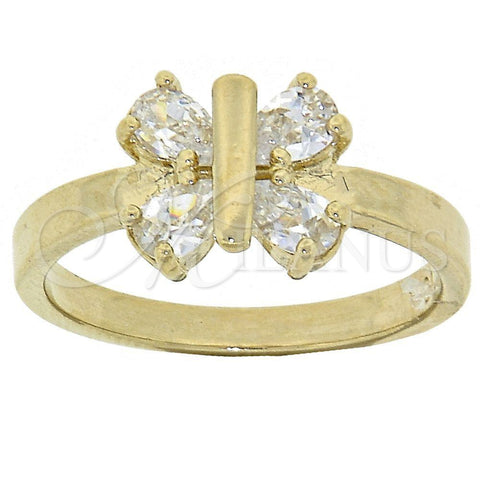 Oro Laminado Multi Stone Ring, Gold Filled Style Butterfly Design, with White Cubic Zirconia, Polished, Golden Finish, 5.165.034.09 (Size 9)