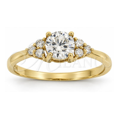 Oro Laminado Multi Stone Ring, Gold Filled Style Flower Design, with White Cubic Zirconia, Polished, Golden Finish, 5.166.035.07 (Size 7)
