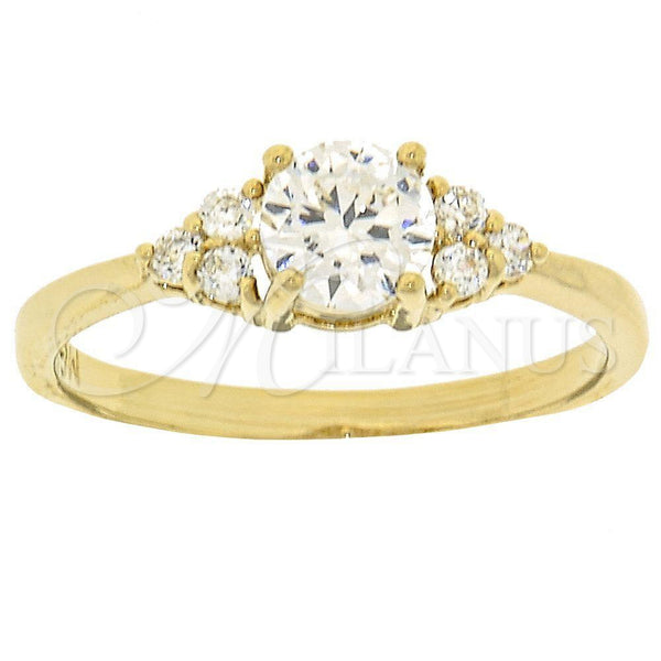 Oro Laminado Multi Stone Ring, Gold Filled Style Flower Design, with White Cubic Zirconia, Polished, Golden Finish, 5.166.035.07 (Size 7)