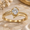 Oro Laminado Multi Stone Ring, Gold Filled Style Solitaire Design, with White Cubic Zirconia, Diamond Cutting Finish, Golden Finish, 5.166.022.09 (Size 9)