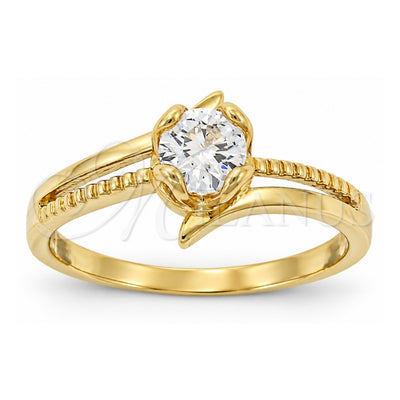 Oro Laminado Multi Stone Ring, Gold Filled Style Solitaire Design, with White Cubic Zirconia, Diamond Cutting Finish, Golden Finish, 5.166.022.09 (Size 9)