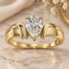 Oro Laminado Multi Stone Ring, Gold Filled Style Solitaire and Teardrop Design, with White Cubic Zirconia, Polished, Golden Finish, 5.166.006.08 (Size 8)