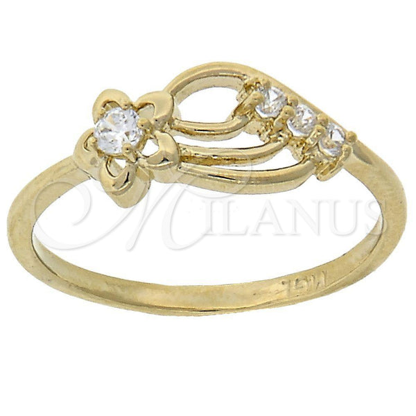 Oro Laminado Multi Stone Ring, Gold Filled Style Flower Design, with White Cubic Zirconia, Polished, Golden Finish, 5.165.033.07 (Size 7)
