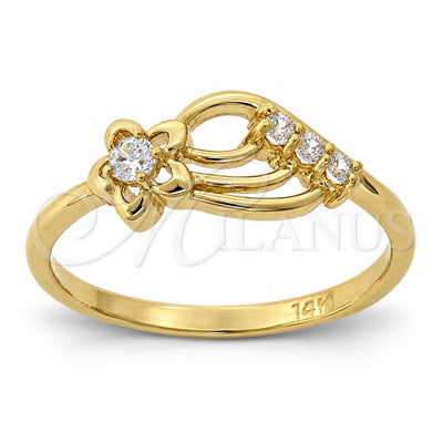 Oro Laminado Multi Stone Ring, Gold Filled Style Flower Design, with White Cubic Zirconia, Polished, Golden Finish, 5.165.033.08 (Size 8)