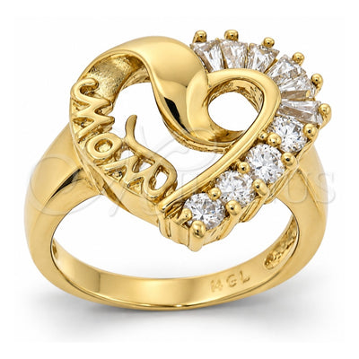 Oro Laminado Multi Stone Ring, Gold Filled Style Heart and Baguette Design, with White Cubic Zirconia, Polished, Golden Finish, 5.054.010.08 (Size 8)