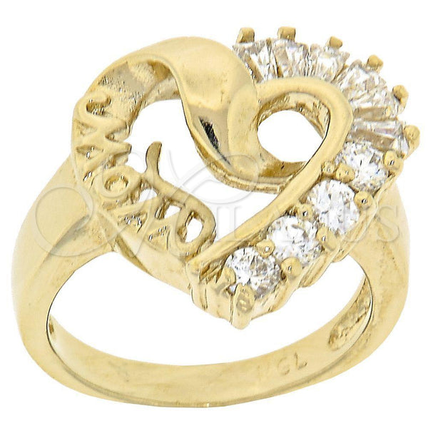 Oro Laminado Multi Stone Ring, Gold Filled Style Heart and Baguette Design, with White Cubic Zirconia, Polished, Golden Finish, 5.054.010.08 (Size 8)