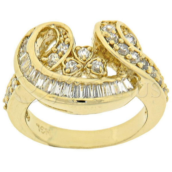 Oro Laminado Multi Stone Ring, Gold Filled Style Baguette Design, with White Cubic Zirconia, Polished, Golden Finish, 5.054.014.08 (Size 8)