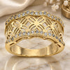 Oro Laminado Multi Stone Ring, Gold Filled Style Flower Design, with White Micro Pave, Polished, Golden Finish, 5.166.005.09 (Size 9)