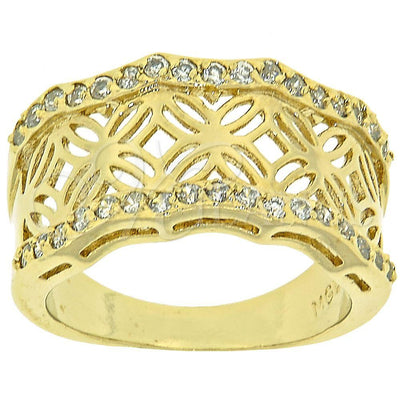 Oro Laminado Multi Stone Ring, Gold Filled Style Flower Design, with White Micro Pave, Polished, Golden Finish for wholesale, main product view