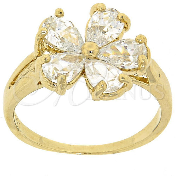 Oro Laminado Multi Stone Ring, Gold Filled Style Flower Design, with White Cubic Zirconia, Polished, Golden Finish, 5.172.026.07 (Size 7)