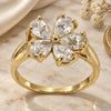 Oro Laminado Multi Stone Ring, Gold Filled Style Flower Design, with White Cubic Zirconia, Polished, Golden Finish, 5.172.026.08 (Size 8)