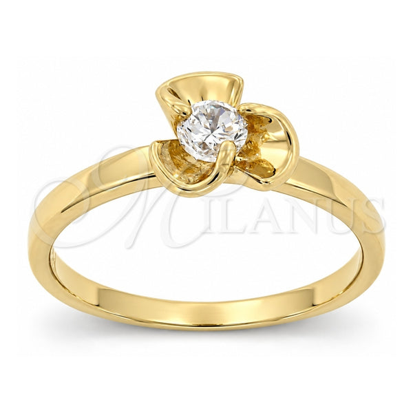 Oro Laminado Multi Stone Ring, Gold Filled Style Flower Design, with White Cubic Zirconia, Polished, Golden Finish, 5.166.025.07 (Size 7)