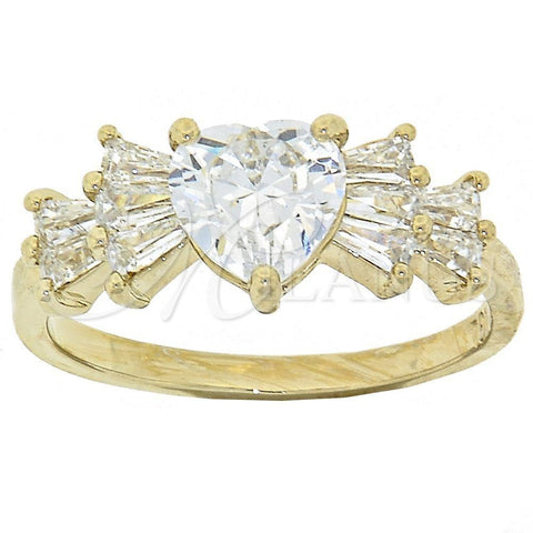 Oro Laminado Multi Stone Ring, Gold Filled Style Heart and Baguette Design, with White Cubic Zirconia, Polished, Golden Finish, 5.172.032.08 (Size 8)