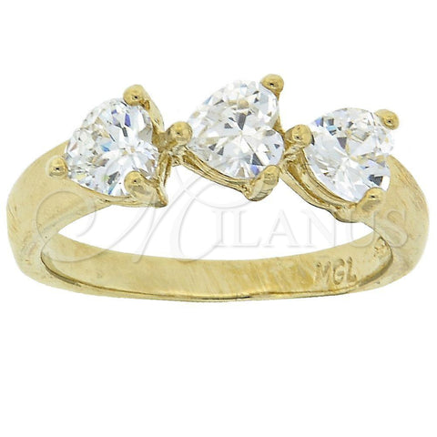 Oro Laminado Multi Stone Ring, Gold Filled Style Heart Design, with White Cubic Zirconia, Polished, Golden Finish, 5.165.024.07 (Size 7)