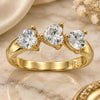 Oro Laminado Multi Stone Ring, Gold Filled Style Heart Design, with White Cubic Zirconia, Polished, Golden Finish, 5.165.024.09 (Size 9)