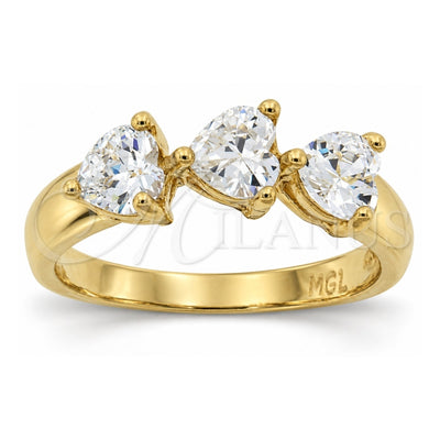 Oro Laminado Multi Stone Ring, Gold Filled Style Heart Design, with White Cubic Zirconia, Polished, Golden Finish, 5.165.024.09 (Size 9)
