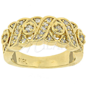 Oro Laminado Multi Stone Ring, Gold Filled Style Hugs and Kisses Design, with White Cubic Zirconia, Polished, Golden Finish, 5.166.010.08 (Size 8)