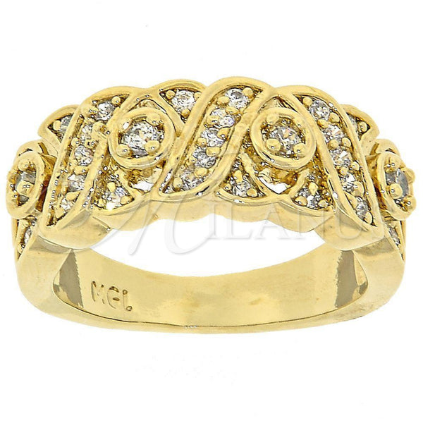 Oro Laminado Multi Stone Ring, Gold Filled Style Hugs and Kisses Design, with White Cubic Zirconia, Polished, Golden Finish, 5.166.010.08 (Size 8)
