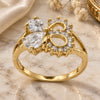 Oro Laminado Multi Stone Ring, Gold Filled Style Bow Design, with White Cubic Zirconia, Polished, Golden Finish, 5.167.016.08 (Size 8)