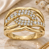 Oro Laminado Multi Stone Ring, Gold Filled Style Twist Design, with White Cubic Zirconia, Polished, Golden Finish, 5.173.008.07 (Size 7)