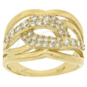 Oro Laminado Multi Stone Ring, Gold Filled Style Twist Design, with White Cubic Zirconia, Polished, Golden Finish, 5.173.008.07 (Size 7)