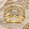 Oro Laminado Multi Stone Ring, Gold Filled Style Twist Design, with White Cubic Zirconia, Polished, Golden Finish, 5.173.008.09 (Size 9)
