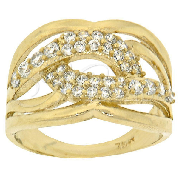 Oro Laminado Multi Stone Ring, Gold Filled Style Twist Design, with White Cubic Zirconia, Polished, Golden Finish, 5.173.008.09 (Size 9)