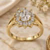 Oro Laminado Multi Stone Ring, Gold Filled Style Flower Design, with White Cubic Zirconia, Polished, Golden Finish, 5.055.007.07 (Size 7)