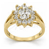 Oro Laminado Multi Stone Ring, Gold Filled Style Flower Design, with White Cubic Zirconia, Polished, Golden Finish, 5.055.007.07 (Size 7)