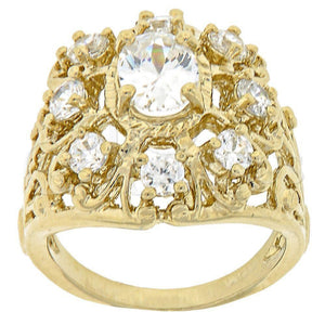Oro Laminado Multi Stone Ring, Gold Filled Style with White Cubic Zirconia, Diamond Cutting Finish, Golden Finish, 5.165.005.08 (Size 8)